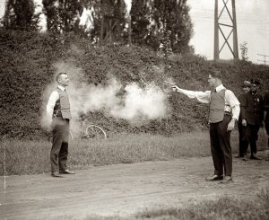 Testing a bulletproof vest in Washington, D.C. September 1923. This work is from the National Photo Company collection at the Library of Congress.